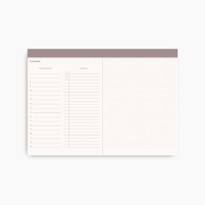 Plan dnia. Planner dzienny z miejscem na priorytety, harmonogram, zadania. Planner na biurko z perforacjami ALMOND. Biuwar A4.