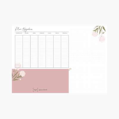 Biuwar, podkładka na biurko, planner na biurko peonie. Plan tygodnia.