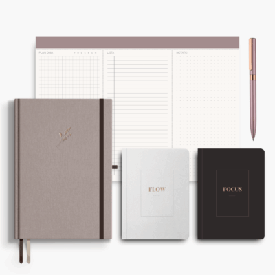 Autorski zestaw do planowania | planer biurkowy, bullet planner B5, notesy B6 i długopis